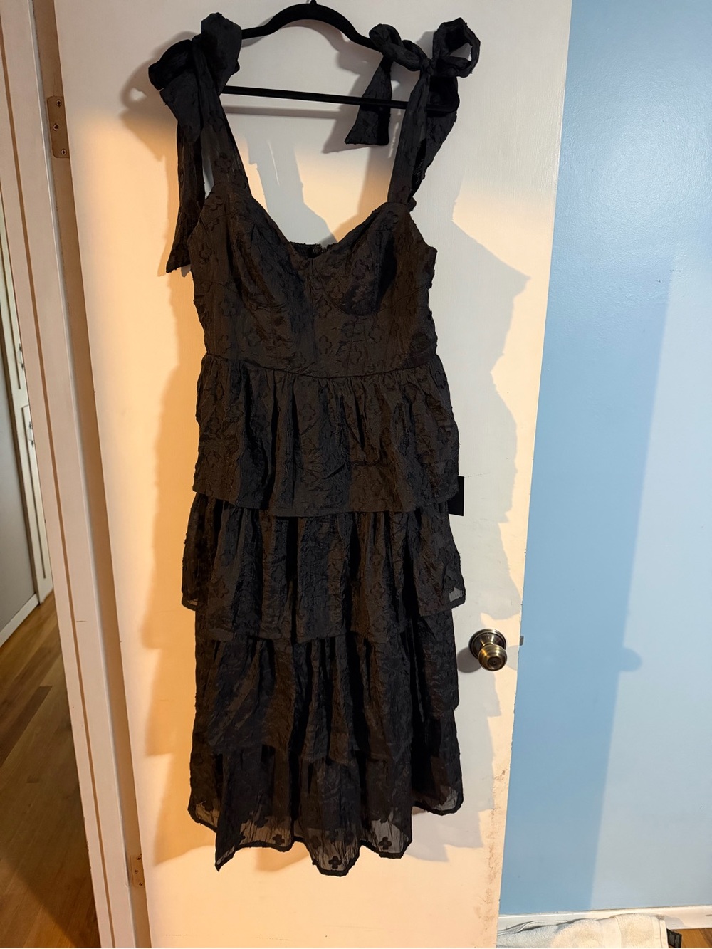 Lulu's Black Tiered Ruffled Tie-Shoulder Dress